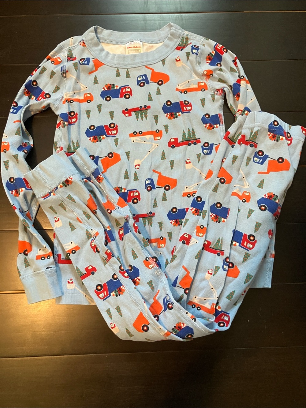 Hanna Andersson Light Blue Truck Print Pajama Set with Orange & Navy Accents